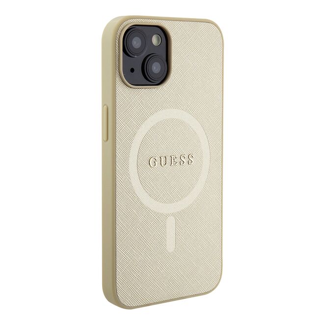 Husa premium pentru  iPhone 15 Plus compatibila MagSafe Guess Luxury Series - Auriu