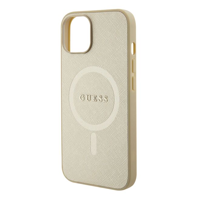 Husa premium pentru  iPhone 15 Plus compatibila MagSafe Guess Luxury Series - Auriu