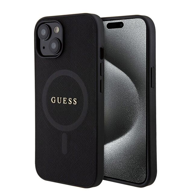 Husa premium pentru  iPhone 15 Plus compatibila MagSafe Guess Luxury Series - Negru