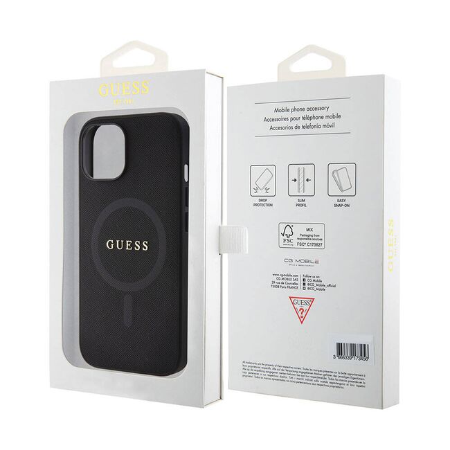 Husa premium pentru  iPhone 15 Plus compatibila MagSafe Guess Luxury Series - Negru