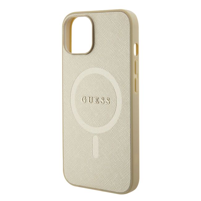 Husa premium pentru  iPhone 15 compatibila MagSafe Guess Luxury Series - Auriu