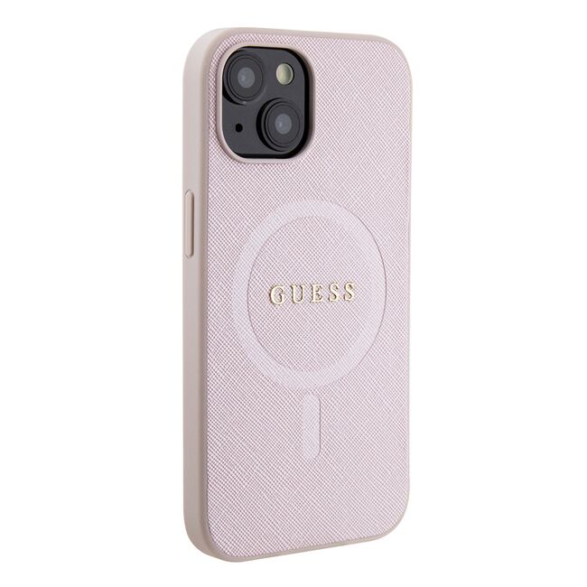 Husa premium pentru  iPhone 15 compatibila MagSafe Guess Luxury Series - Roz pal