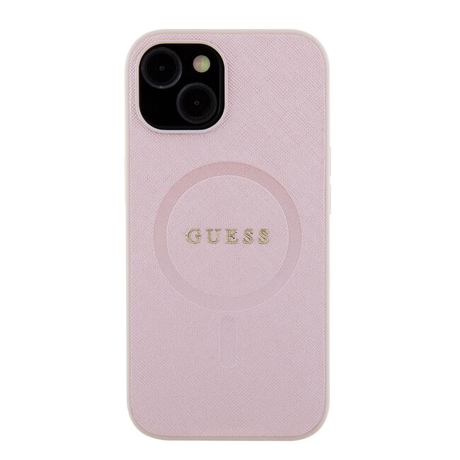 Husa premium pentru  iPhone 15 compatibila MagSafe Guess Luxury Series - Roz pal