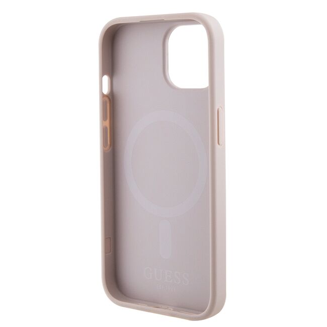 Husa premium pentru  iPhone 15 compatibila MagSafe Guess Luxury Series - Roz pal