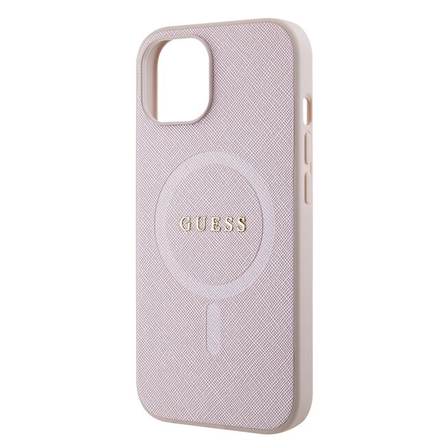 Husa premium pentru  iPhone 15 compatibila MagSafe Guess Luxury Series - Roz pal