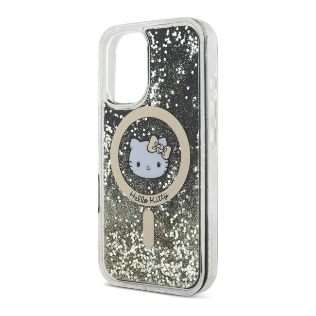 Husa premium pentru  iPhone 16 - Hello Kitty compatibila MagSafe - Negru auriu
