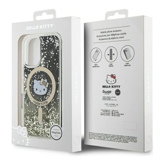 Husa premium pentru  iPhone 16 - Hello Kitty compatibila MagSafe - Negru auriu