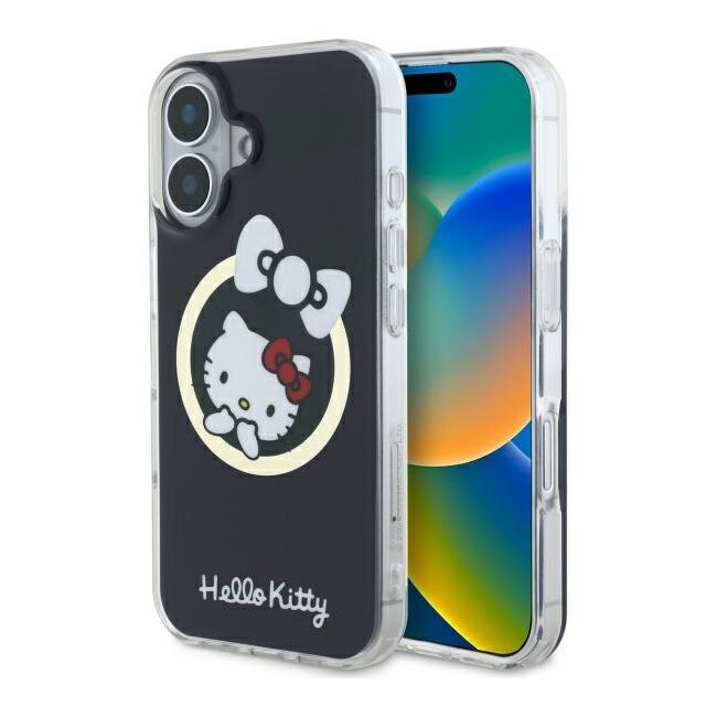 Husa premium pentru  iPhone 16 - Hello Kitty compatibila MagSafe - Negru denim
