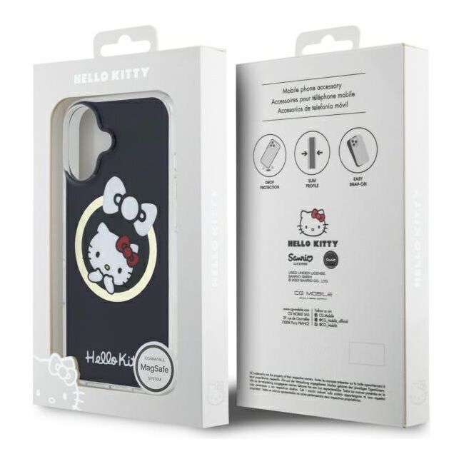 Husa premium pentru  iPhone 16 - Hello Kitty compatibila MagSafe - Negru denim