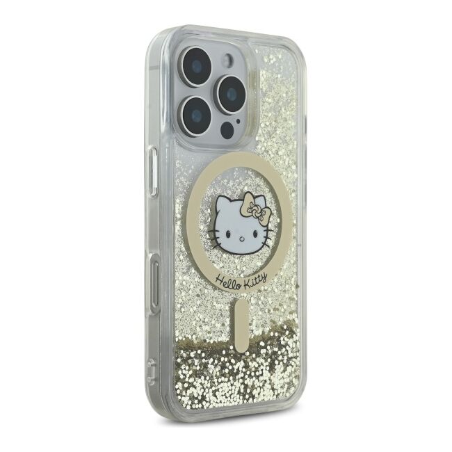 Husa premium pentru  iPhone 16 Pro - Hello Kitty compatibila MagSafe - Auriu