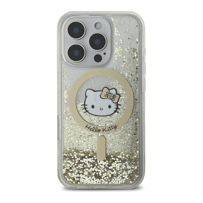 Husa premium pentru  iPhone 16 Pro - Hello Kitty compatibila MagSafe - Auriu