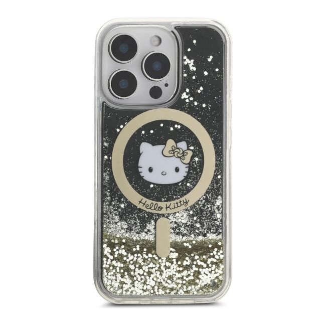 Husa premium pentru  iPhone 16 Pro - Hello Kitty compatibila MagSafe - Negru auriu