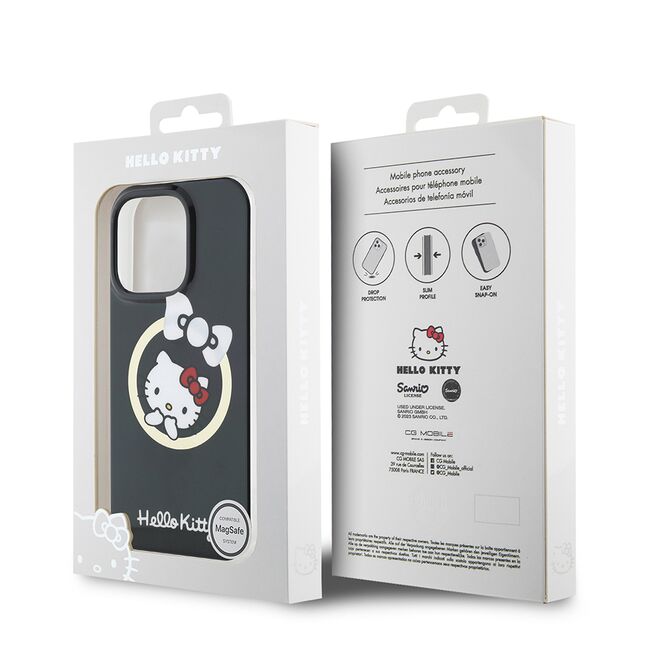 Husa premium pentru  iPhone 16 Pro - Hello Kitty compatibila MagSafe - Negru denim