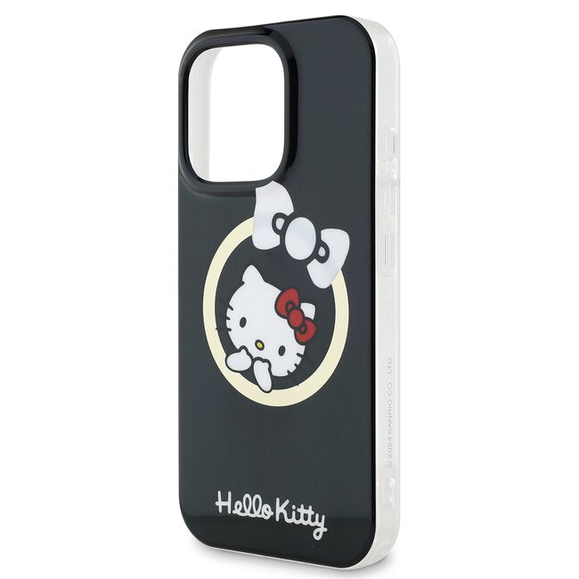 Husa premium pentru  iPhone 16 Pro - Hello Kitty compatibila MagSafe - Negru denim