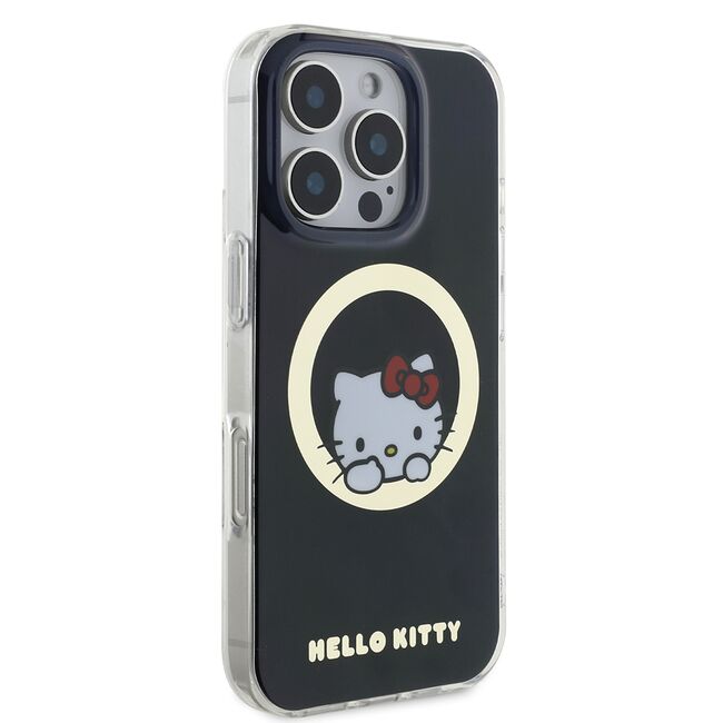Husa premium pentru  iPhone 16 Pro - Hello Kitty compatibila MagSafe - Negru