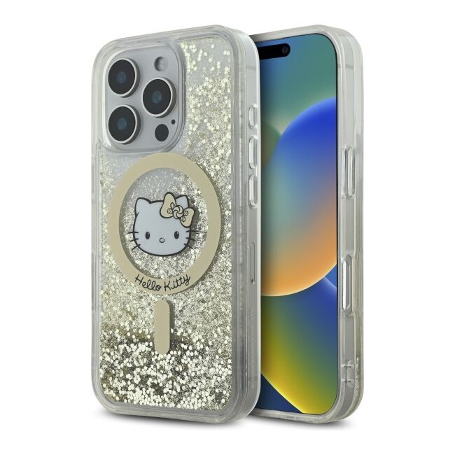 Husa premium pentru  iPhone 16 Pro Max - Hello Kitty compatibila MagSafe - Auriu