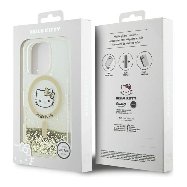 Husa premium pentru  iPhone 16 Pro Max - Hello Kitty compatibila MagSafe - Auriu