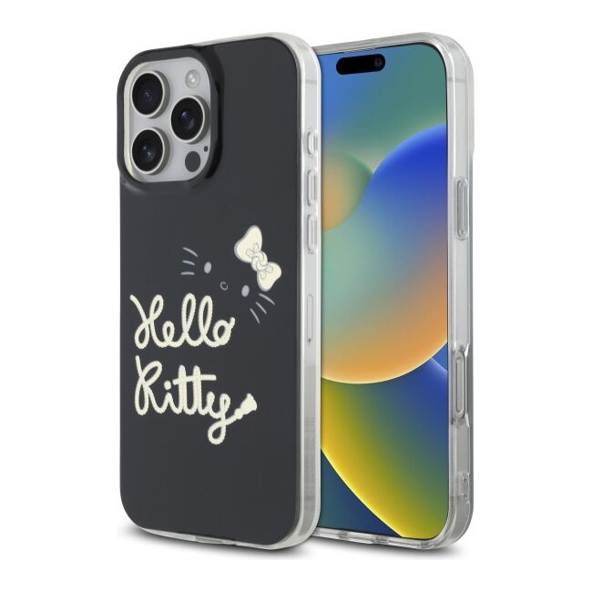 Husa premium pentru  iPhone 16 Pro Max - Hello Kitty compatibila MagSafe - Negru denim