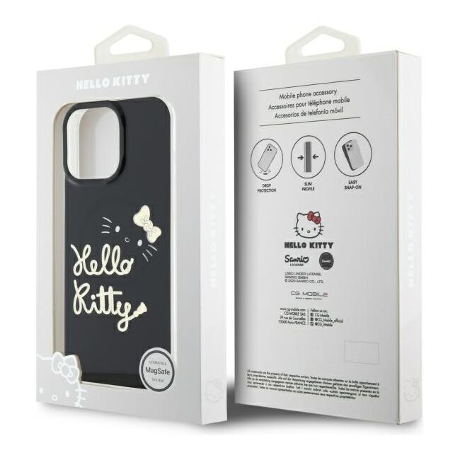 Husa premium pentru  iPhone 16 Pro Max - Hello Kitty compatibila MagSafe - Negru denim