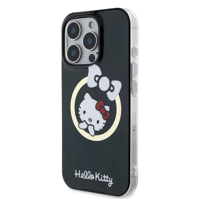 Husa premium pentru  iPhone 16 Pro Max - Hello Kitty compatibila MagSafe - Negru electric