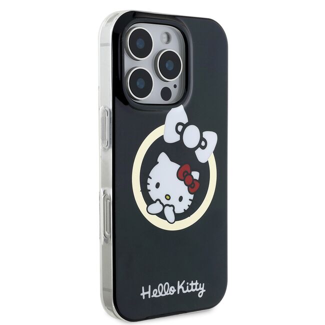 Husa premium pentru  iPhone 16 Pro Max - Hello Kitty compatibila MagSafe - Negru electric