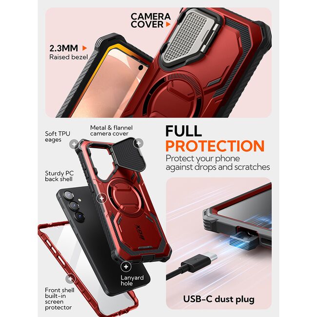 [Pachet 360°] Husa + folie Samsung Galaxy S25 Plus I-Blason Armorbox, rosu