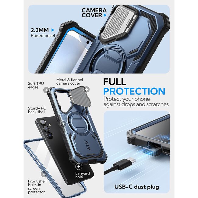 [Pachet 360°] Husa + folie Samsung Galaxy S25 Plus I-Blason Armorbox, albastru