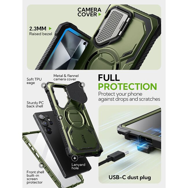 [Pachet 360°] Husa + folie Samsung Galaxy S25 Ultra I-Blason Armorbox, verde