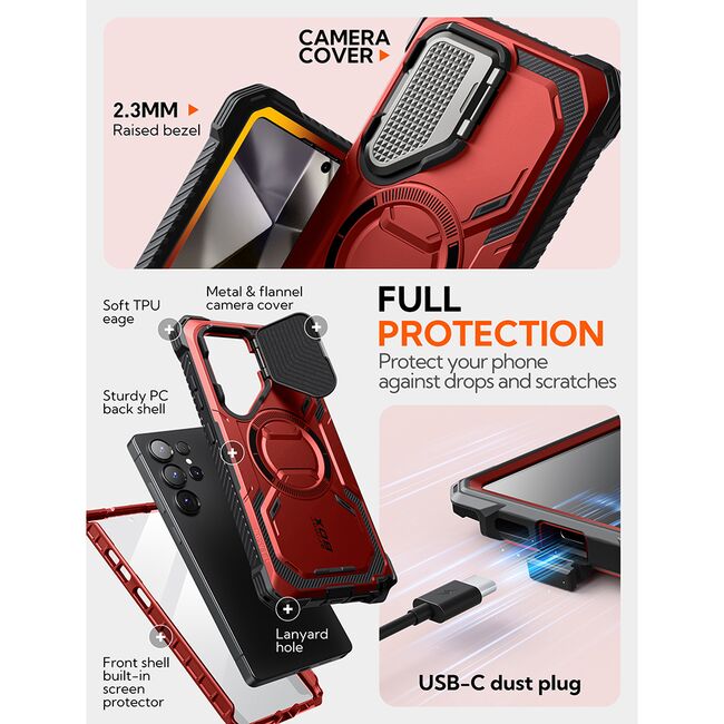 [Pachet 360°] Husa + folie Samsung Galaxy S25 Ultra I-Blason Armorbox, rosu