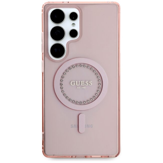 Husa premium pentru  Samsung Galaxy S25 Ultra compatibila MagSafe Guess Luxury Series - Roz pal
