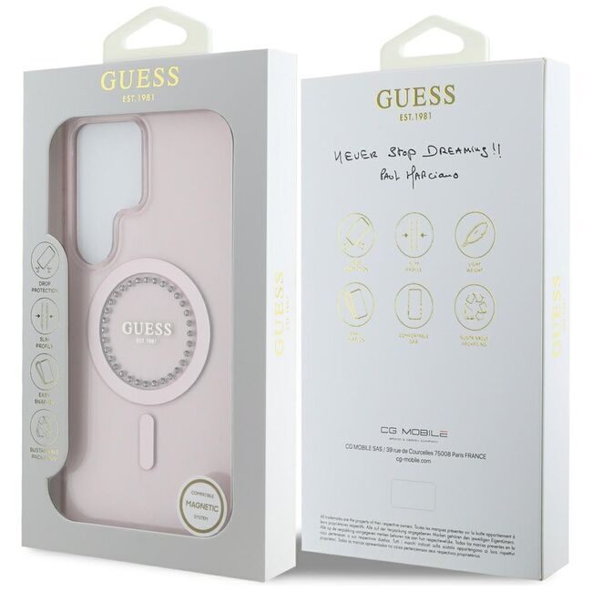 Husa premium pentru  Samsung Galaxy S25 Ultra compatibila MagSafe Guess Luxury Series - Roz pal