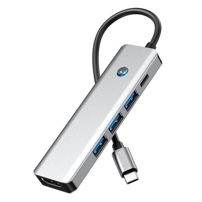 Adaptor HUB 5 in 1 USB Tip-C la 1 x USB 3.0, 2 x USB 2.0, 1 x HDMI 4K la 60Hz, 1 x USB Tip-C PD 100W, compatibil laptop Lenovo, Dell, HP, Asus, Acer, Apple MacBook Air/Pro, Chromebook, tableta, space grey