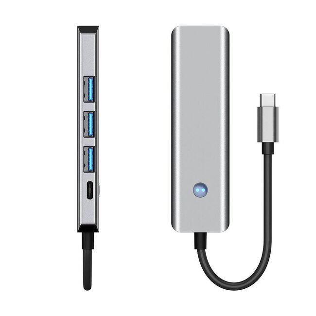 Adaptor HUB 5 in 1 USB Tip-C la 1 x USB 3.0, 2 x USB 2.0, 1 x HDMI 4K la 60Hz, 1 x USB Tip-C PD 100W, compatibil laptop Lenovo, Dell, HP, Asus, Acer, Apple MacBook Air/Pro, Chromebook, tableta, space grey