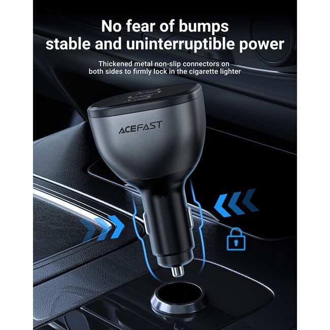 Incarcator auto 2x USB-C, USB, 165W, Fast Charging, Intelligent Temperature Control, Acefast B14, negru