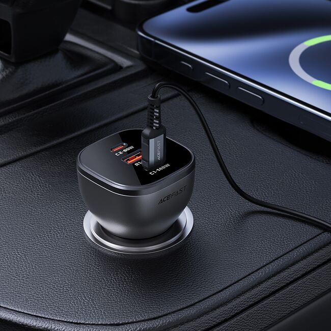 Incarcator auto 2x USB-C, USB, 165W, Fast Charging, Intelligent Temperature Control, Acefast B14, negru