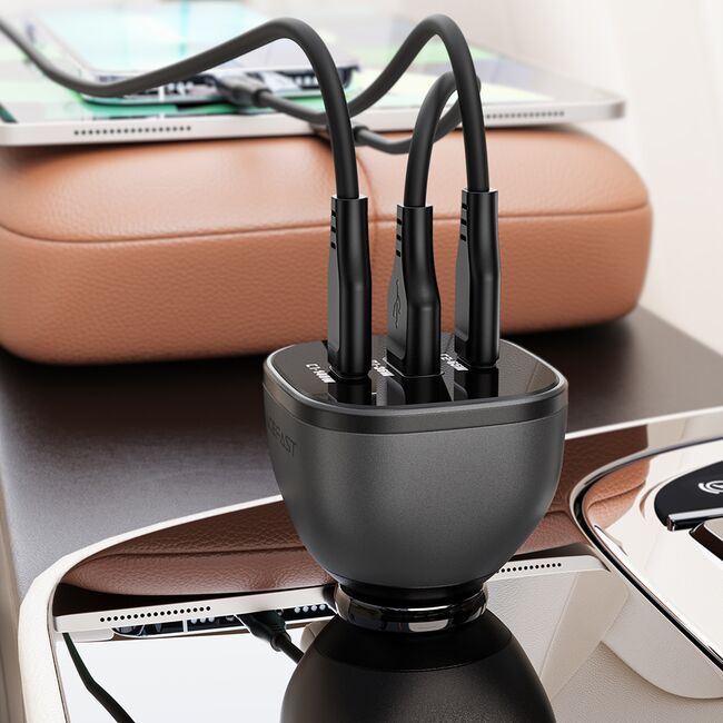 Incarcator auto 2x USB-C, USB, 165W, Fast Charging, Intelligent Temperature Control, Acefast B14, negru