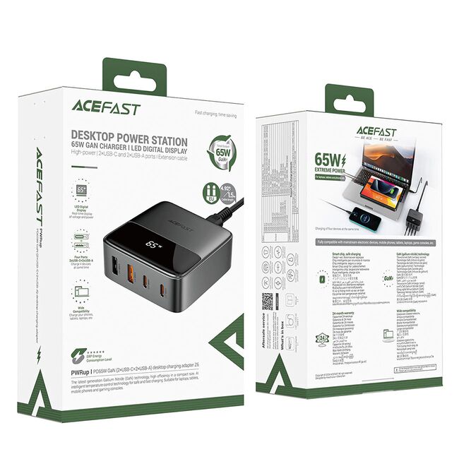 Statie incarcare 4in1 GaN 65W pentru telefon, 2x USB, 2x Type-C Acefast Z6