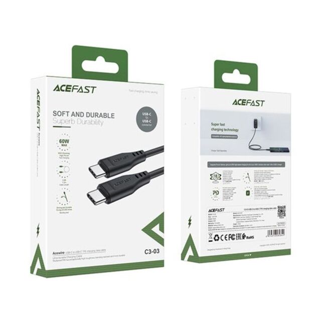 Cablu de date Type-C la Type-C, 60W, 3A, Acefast C3-03, 1.2m
