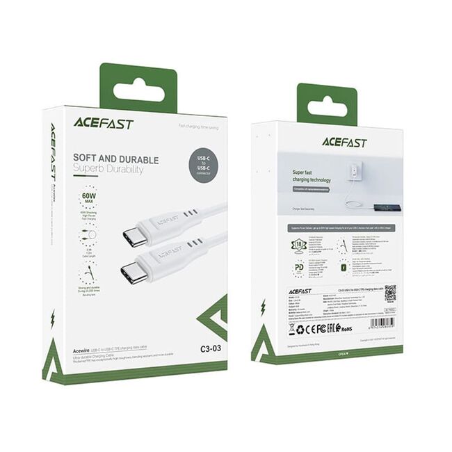 Cablu de date Type-C la Type-C, 60W, 3A, Acefast C3-03, 1.2m