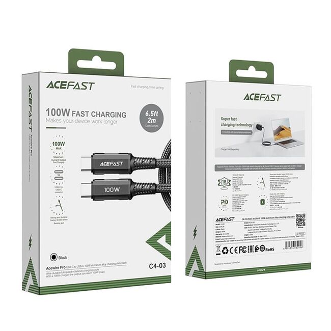 Cablu de date Type-C la Type-C, 100W, 5A, Acefast C4-03, 2m