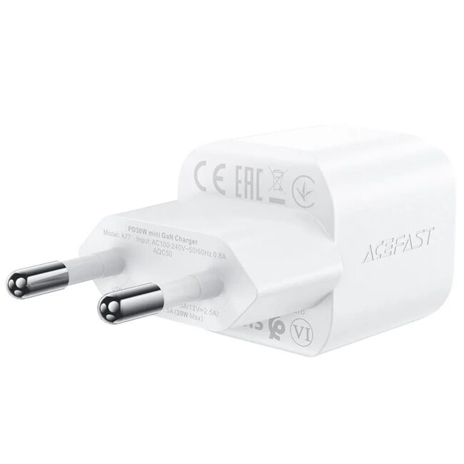 Set incarcator Type-C PD30W GaN cu cablu USB-C, Acefast A77, alb