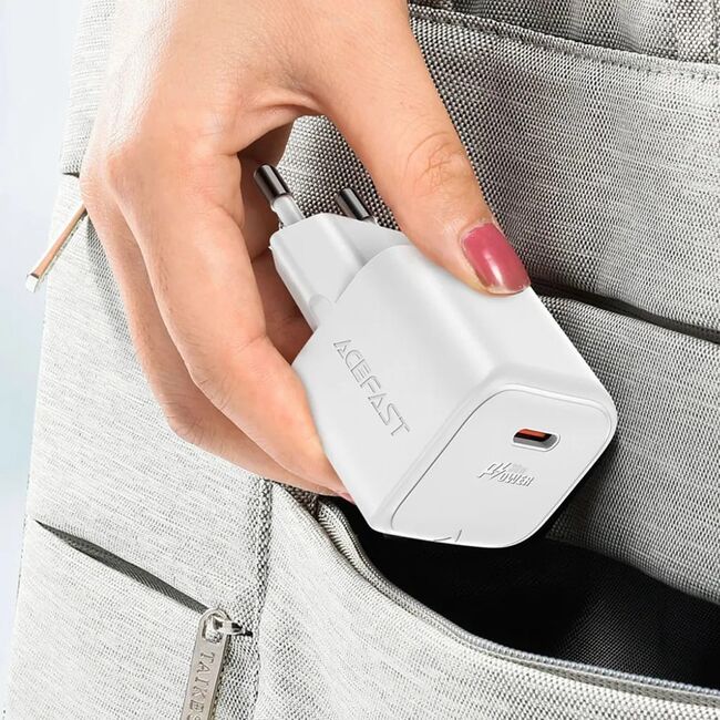 Set incarcator Type-C PD30W GaN cu cablu USB-C, Acefast A77, alb