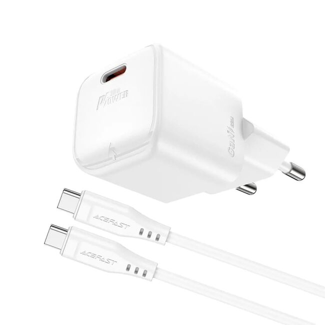 Set incarcator Type-C PD30W GaN cu cablu USB-C, Acefast A77, alb