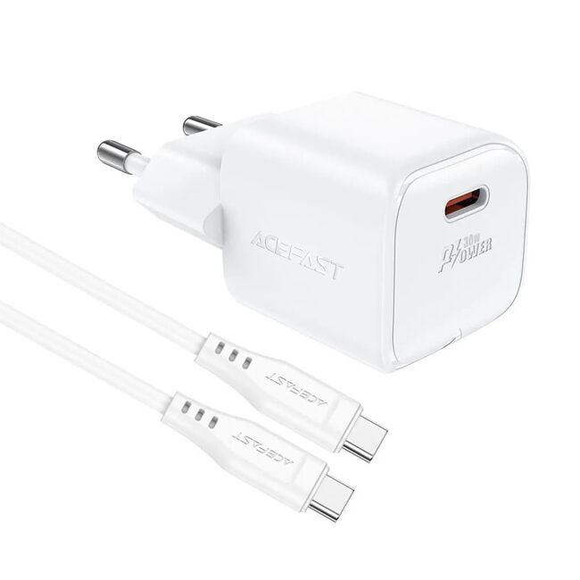 Set incarcator Type-C PD30W GaN cu cablu USB-C, Acefast A77, alb