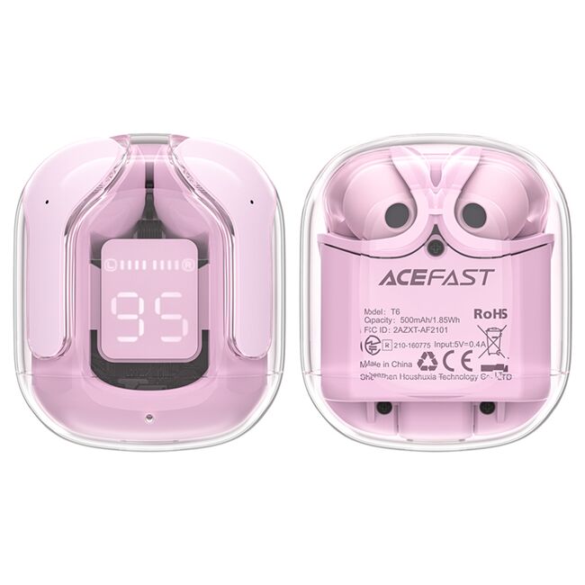 Casti True Wireless Type-C, IPX4, Acefast T6, 500mAh, roz