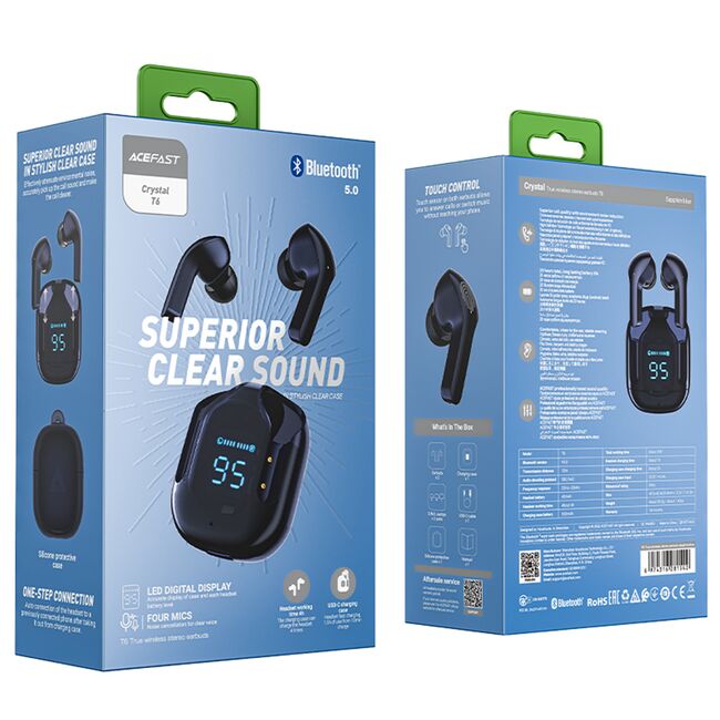 Casti True Wireless Type-C, IPX4, Acefast T6, 500mAh, blue
