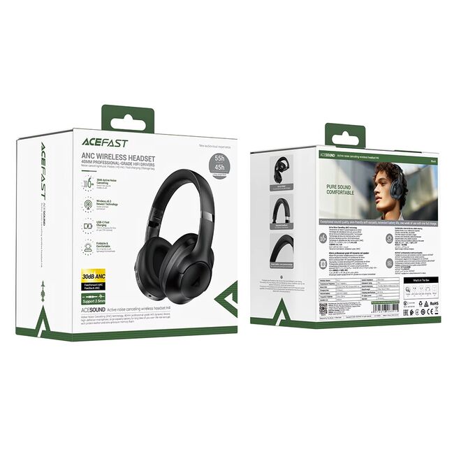Casti Wireless Bluetooth 5.3, IPX4, Hi-Fi, Acefast H4, negru