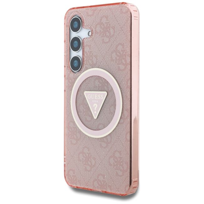 Husa premium pentru  Samsung Galaxy S25 compatibila MagSafe Guess Luxury Series - Roz neon