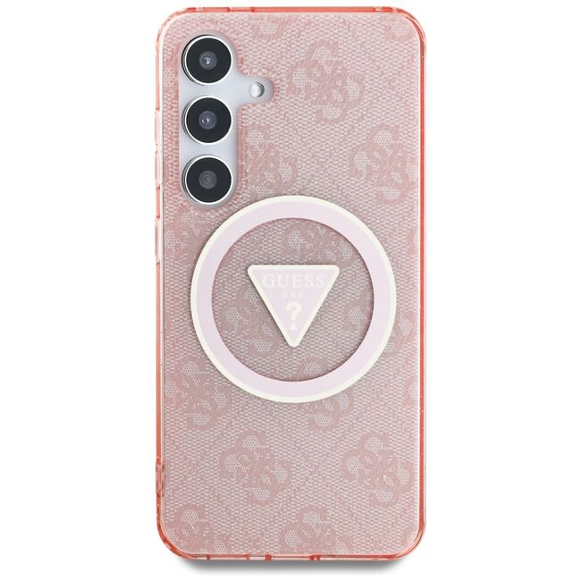 Husa premium pentru  Samsung Galaxy S25 compatibila MagSafe Guess Luxury Series - Roz neon