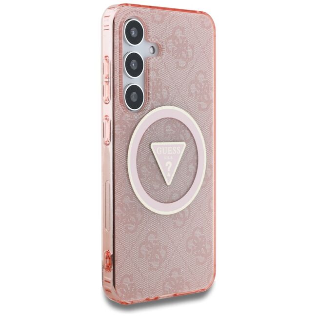 Husa premium pentru  Samsung Galaxy S25 compatibila MagSafe Guess Luxury Series - Roz neon